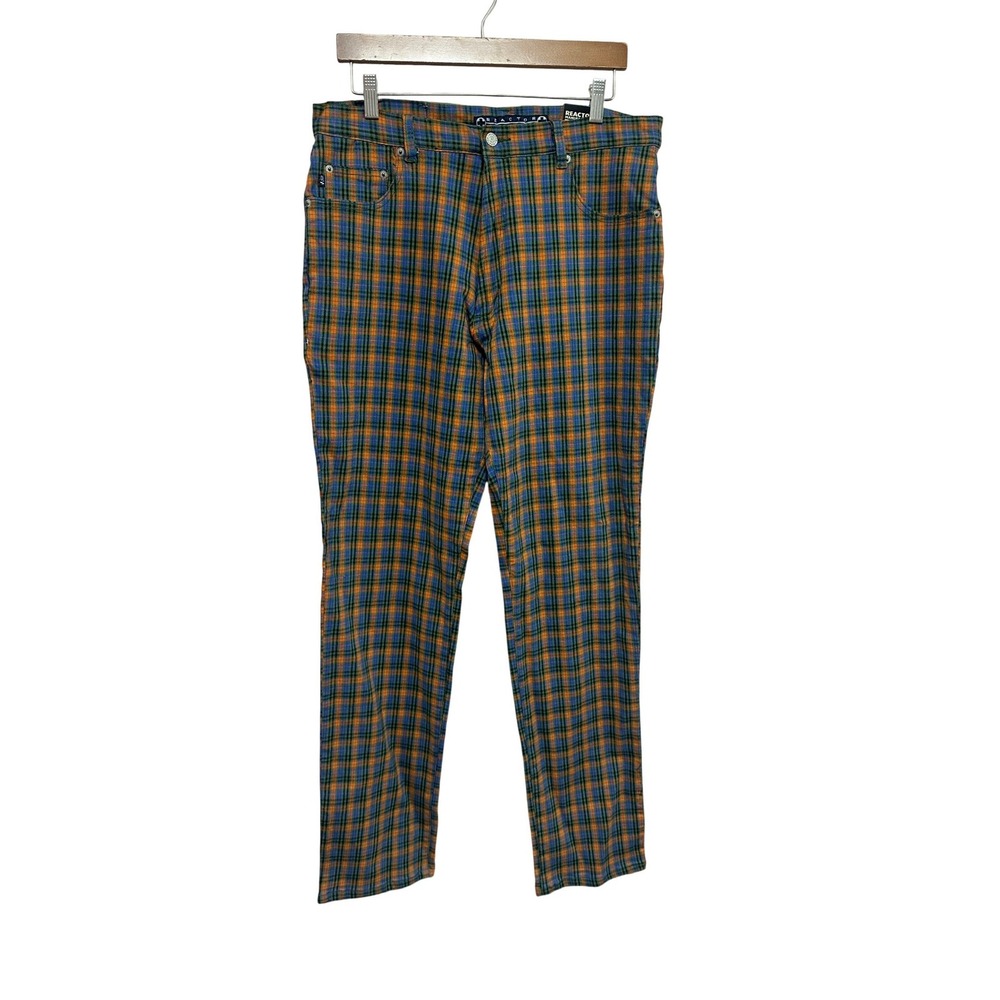 Reactor Manufacturing Plaid Denim Pants Mens 34x34 Rugby 90s Y2K Skater Grunge